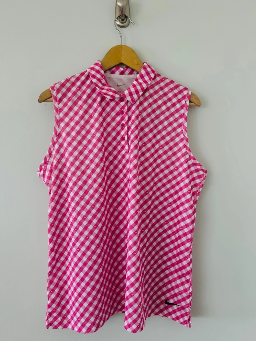 NWT Nike Women's Dri-FIT Victory Sleeveless Gingham Print Golf Polo Sz XL